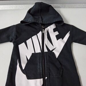 Nike Baby Full Zip Romper Jumpsuit Hooded Sweatshirt Black White‎ 3M